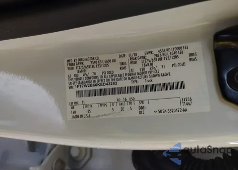 2019 Ford F-250 Xlt из США, поврежденный, VIN 1FT7W2B66KED43282